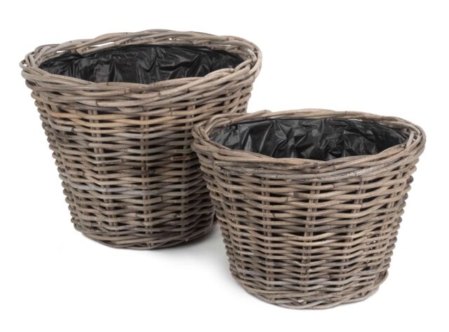 Red Hamper Rattan Set of 2 Tapered Rattan Round Planter with Plastic Lining in Brown - image 1