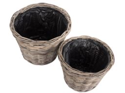 Red Hamper Rattan Set of 2 Tapered Rattan Round Planter with Plastic Lining in Brown - thumbnail 2