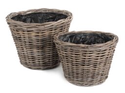 Red Hamper Rattan Set of 2 Tapered Rattan Round Planter with Plastic Lining in Brown - thumbnail 1