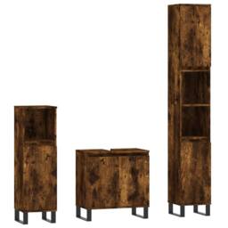 Berkfield Home Modern 3 Piece Bathroom Cabinet Set Smoked Oak Engineered Wood in Brown - thumbnail 3