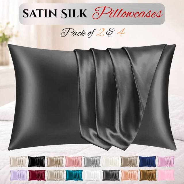Grace Super Soft Pillow Cases 2 Pack Satin Silk Envelope Closure in Charcoal - Size: Standard Pillow Case - image 1