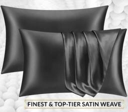 Grace Super Soft Pillow Cases 2 Pack Satin Silk Envelope Closure in Charcoal - Size: Standard Pillow Case - thumbnail 2