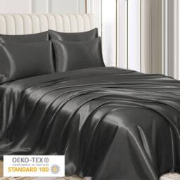 Grace Super Soft Pillow Cases 2 Pack Satin Silk Envelope Closure in Charcoal - Size: Standard Pillow Case - thumbnail 3