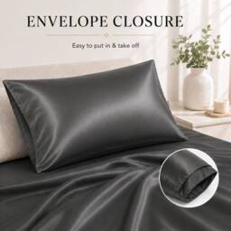 Grace Super Soft Pillow Cases 2 Pack Satin Silk Envelope Closure in Charcoal - Size: Standard Pillow Case - thumbnail 6
