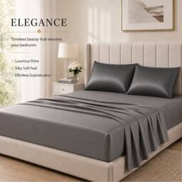 Grace Super Soft Pillow Cases 2 Pack Satin Silk Envelope Closure in Charcoal - Size: Standard Pillow Case - thumbnail 7