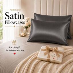 Grace Super Soft Pillow Cases 2 Pack Satin Silk Envelope Closure in Charcoal - Size: Standard Pillow Case - thumbnail 8