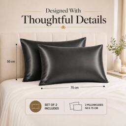 Grace Super Soft Pillow Cases 2 Pack Satin Silk Envelope Closure in Charcoal - Size: Standard Pillow Case - thumbnail 9