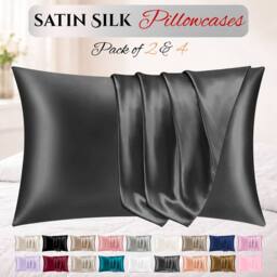Grace Super Soft Pillow Cases 2 Pack Satin Silk Envelope Closure in Charcoal - Size: Standard Pillow Case - thumbnail 1