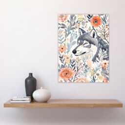 "Artery8 Wolf & Wild Roses Floral Pastel Watercolour Wall Art Print in Pink - Size: W12"" x H16""" - thumbnail 4