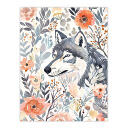 "Artery8 Wolf & Wild Roses Floral Pastel Watercolour Wall Art Print in Pink - Size: W12"" x H16""" - thumbnail 1
