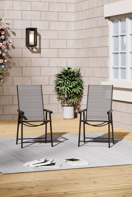 Living and Home Metallic-Frame Outdoor Foldable Chairs Set of 2 in Black - image 1