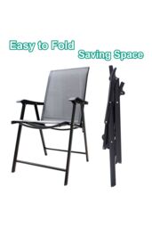 Living and Home Metallic-Frame Outdoor Foldable Chairs Set of 2 in Black - thumbnail 4