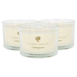 Nicola Spring 350g Lemongrass Soy Candles - Pack of 3 - Double Wick Jars in Clear - thumbnail 1