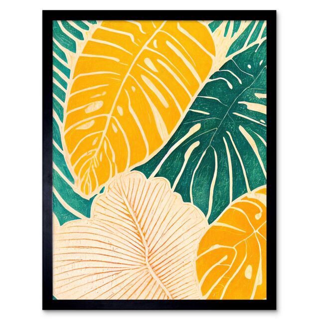 "Artery8 Wall Art Print Tropical Monstera Cheese Plant Leaf Boho Painting Art Framed in Black - Size: W12"" x H16""" - image 1