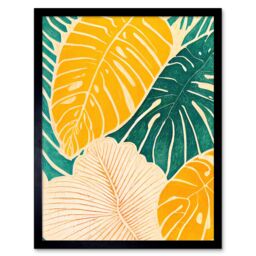 "Artery8 Wall Art Print Tropical Monstera Cheese Plant Leaf Boho Painting Art Framed in Black - Size: W12"" x H16""" - thumbnail 1