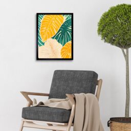 "Artery8 Wall Art Print Tropical Monstera Cheese Plant Leaf Boho Painting Art Framed in Black - Size: W12"" x H16""" - thumbnail 2