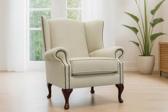 Somnior Hudson Sherpa Fabric Wingback Accent Arm Chair Manufactured in UK in Cream - Size: 1 Seater - image 1