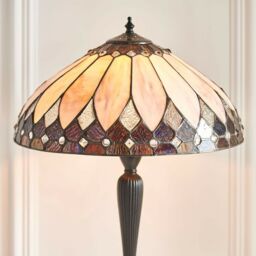 Loops Tiffany Glass Table Lamp Light Dark Bronze & Rich Cream Art Deco Shade i00178 in Clear - thumbnail 5