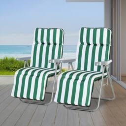 OUTSUNNY Set of 2 Adjustable Sun Lounger Recliner Reclining Seat in Green - thumbnail 1