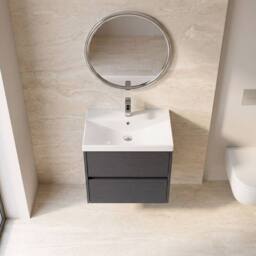 Balterley Chartley 2 Drawer Wall Hung Vanity Basin Unit, Graphite Grey, 600mm in Grey - thumbnail 3