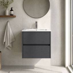 Balterley Chartley 2 Drawer Wall Hung Vanity Basin Unit, Graphite Grey, 600mm in Grey - thumbnail 6