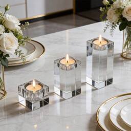 SPETLEK lear Glass Candle Holder Set of 3 Modern Cube in Clear - Size: 100 cm x 15 cm - thumbnail 3
