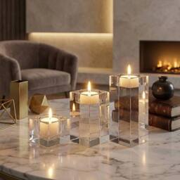 SPETLEK lear Glass Candle Holder Set of 3 Modern Cube in Clear - Size: 100 cm x 15 cm - thumbnail 4