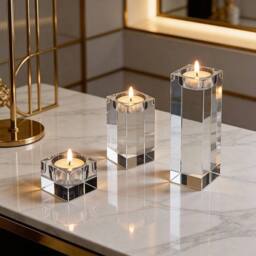 SPETLEK lear Glass Candle Holder Set of 3 Modern Cube in Clear - Size: 100 cm x 15 cm - thumbnail 1