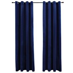 Berkfield Home Blackout Curtains with Rings 2 pcs Velvet Dark Blue 140x245 cm in Navy