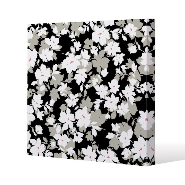 Benjamin Tate Design Grey, White & Black Flowers (Canvas Print) / 127 x 127 x 4cm in Natural - Size: 127 x 127 x 4 cm - image 1