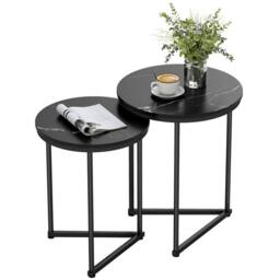 HOMCOM Nesting Coffee Table Set of 2 with Metal Frame, Black Marble Effect - Size: 2 Pack - thumbnail 2