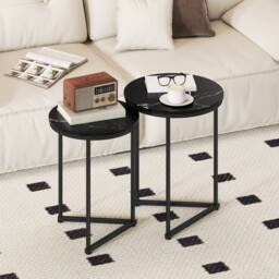 HOMCOM Nesting Coffee Table Set of 2 with Metal Frame, Black Marble Effect - Size: 2 Pack - thumbnail 1