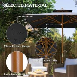 OUTSUNNY 3(m) Wood Square Umbrella Garden Market Parasol Sunshade Black - thumbnail 4