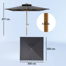 OUTSUNNY 3(m) Wood Square Umbrella Garden Market Parasol Sunshade Black - thumbnail 3