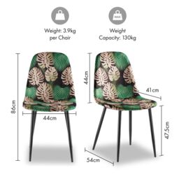 VonHaus Upholstered Cushioned Tropical Palm Leaf Print Dining Chairs Set in Black - Size: 6 Pack - thumbnail 9
