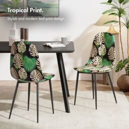 VonHaus Upholstered Cushioned Tropical Palm Leaf Print Dining Chairs Set in Black - Size: 6 Pack - thumbnail 5