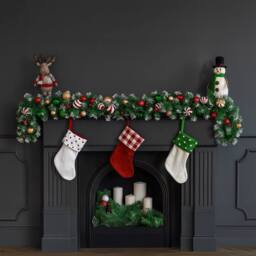 Neo 2m Candy Cane Baubles Garland Festive Foliage Garland in Dark Green - Size: 6ft - thumbnail 5