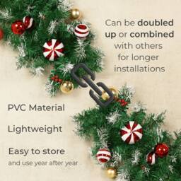 Neo 2m Candy Cane Baubles Garland Festive Foliage Garland in Dark Green - Size: 6ft - thumbnail 2