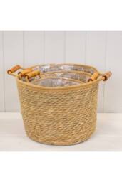 KDMD Set of 3 Natural Rope & Grass Storage Basket L: M: S: in Brown - thumbnail 5