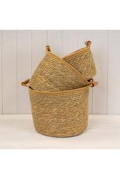 KDMD Set of 3 Natural Rope & Grass Storage Basket L: M: S: in Brown