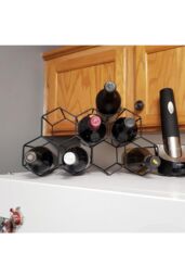Living and Home Countertop Hexagon Beehive Wine Rack 7 Wine Bottle Holder in Black - thumbnail 6