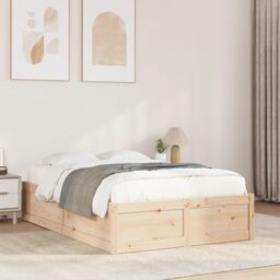 Berkfield Home Bed Frame without Mattress 135x190 cm Double Solid Wood Pine in Brown - thumbnail 1