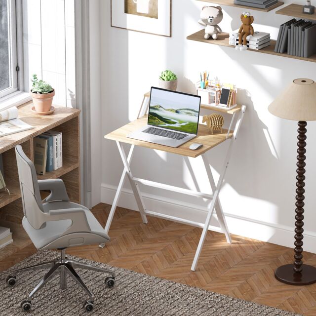 HOMCOM 70 cm Folding Computer Desk for Small Spaces Bedroom in Natural - image 1