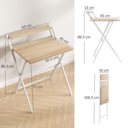 HOMCOM 70 cm Folding Computer Desk for Small Spaces Bedroom in Natural - thumbnail 3