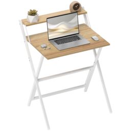 HOMCOM 70 cm Folding Computer Desk for Small Spaces Bedroom in Natural - thumbnail 2