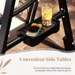 Gymax Outdoor Porch Swing with Stand Swing Chair With Cushions Side Tables in Black - thumbnail 5