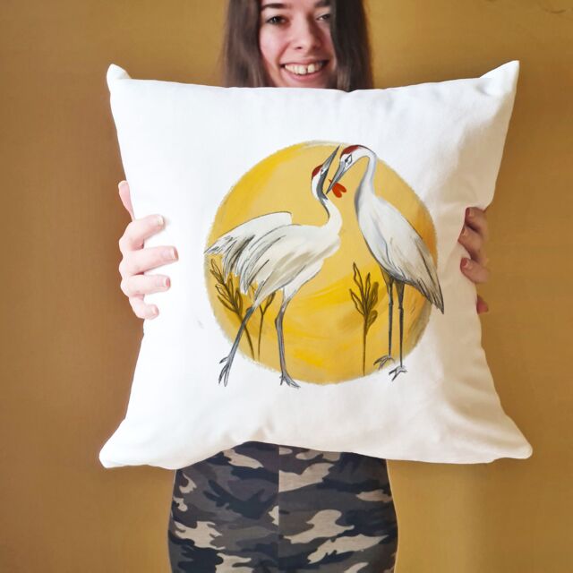 Afewhometruths Mates for Life Gift for Couples Sandhill Cranes Love Cushion - Anniversary, Wedding Gift in Off-White - Size: 40 cm x 40 cm - image 1
