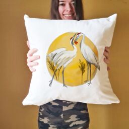 Afewhometruths Mates for Life Gift for Couples Sandhill Cranes Love Cushion - Anniversary, Wedding Gift in Off-White - Size: 40 cm x 40 cm