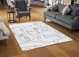 Benjamin Tate Design Line Drawing Of Faces Designer Rug in Natural - Size: Large - thumbnail 2