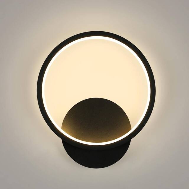 Goeco Indoor Wall Light, 12W, Modern Round Wall Light 3000 K Black Ø20 cm - image 1